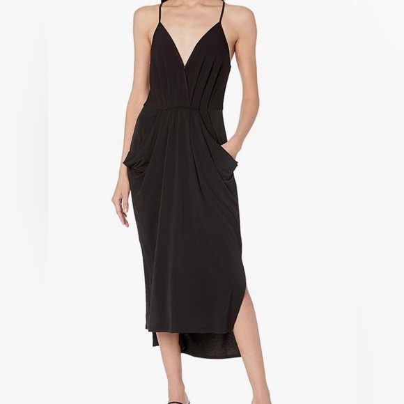 NWT BCBGeneration Dark Navy Pouffy gathered pockets racerback V Neck HiLow Dress - Picture 2 of 14